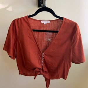 LA Hearts Curved Button Linen Top